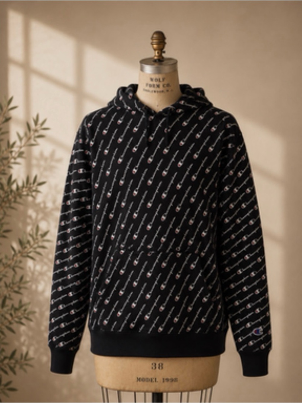 Champion Black Hoodie with Repeated Script Logo